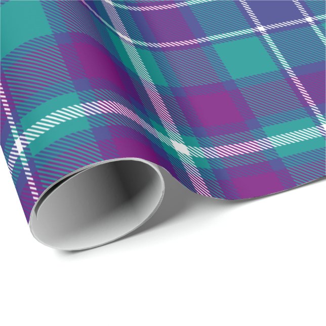 Grönt, Lila och blått Tartan Presentpapper (Rullad Hörn)