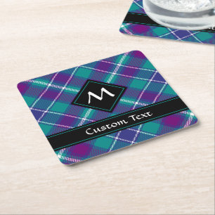 Grönt, Lila och blått Tartan Underlägg Papper Kvadrat