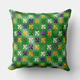 GRÖNT LILA ORANGE MARDI GRAS FLEUR DI LIS KUDDE