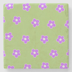 Grönt Lila Retro Y2K Flower Mönster Stenunderlägg
