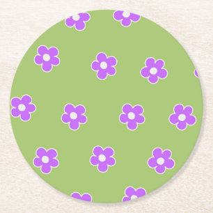 Grönt Lila Retro Y2K Flower Mönster Underlägg Papper Rund