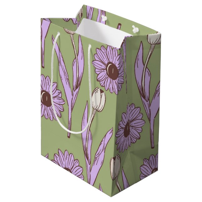 Grönt Lila Retro Y2K Funky Hippie Flower Mönster (Baksidan Vinklad)