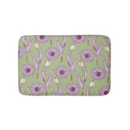 Grönt Lila Retro Y2K Funky Hippie Flower Mönster Badrumsmatta