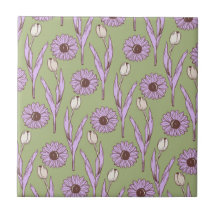 Grönt Lila Retro Y2K Funky Hippie Flower Mönster