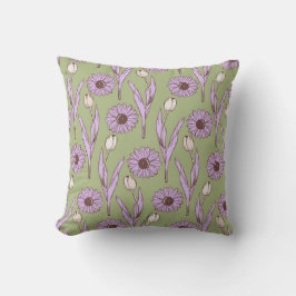 Grönt Lila Retro Y2K Funky Hippie Flower Mönster Kudde