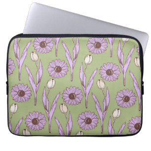 Grönt Lila Retro Y2K Funky Hippie Flower Mönster Laptop Fodral