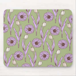 Grönt Lila Retro Y2K Funky Hippie Flower Mönster Musmatta