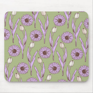 Grönt Lila Retro Y2K Funky Hippie Flower Mönster Musmatta