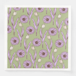 Grönt Lila Retro Y2K Funky Hippie Flower Mönster Pappersservett