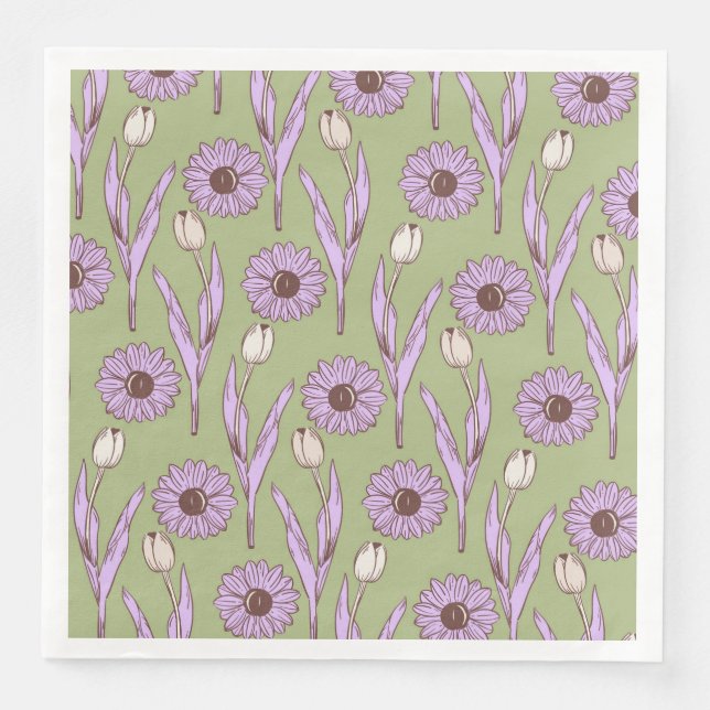 Grönt Lila Retro Y2K Funky Hippie Flower Mönster Pappersservett (Framsida)