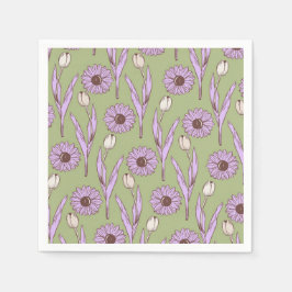 Grönt Lila Retro Y2K Funky Hippie Flower Mönster Pappersservett