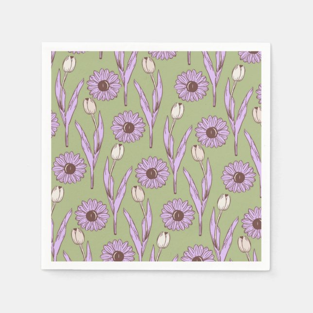 Grönt Lila Retro Y2K Funky Hippie Flower Mönster Pappersservett (Framsidan)