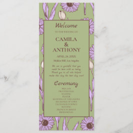 Grönt Lila Retro Y2K Funky Hippie Flower Mönster Program