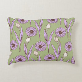 Grönt Lila Retro Y2K Funky Hippie Flower Mönster Prydnadskudde