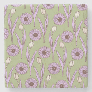 Grönt Lila Retro Y2K Funky Hippie Flower Mönster Stenunderlägg