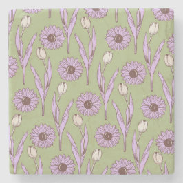 Grönt Lila Retro Y2K Funky Hippie Flower Mönster Stenunderlägg