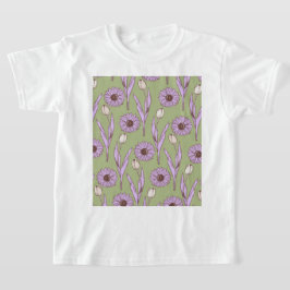 Grönt Lila Retro Y2K Funky Hippie Flower Mönster T Shirt