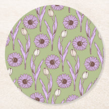 Grönt Lila Retro Y2K Funky Hippie Flower Mönster