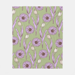 Grönt Lila Tropical Blommigt Botanical Summer Fleecefilt