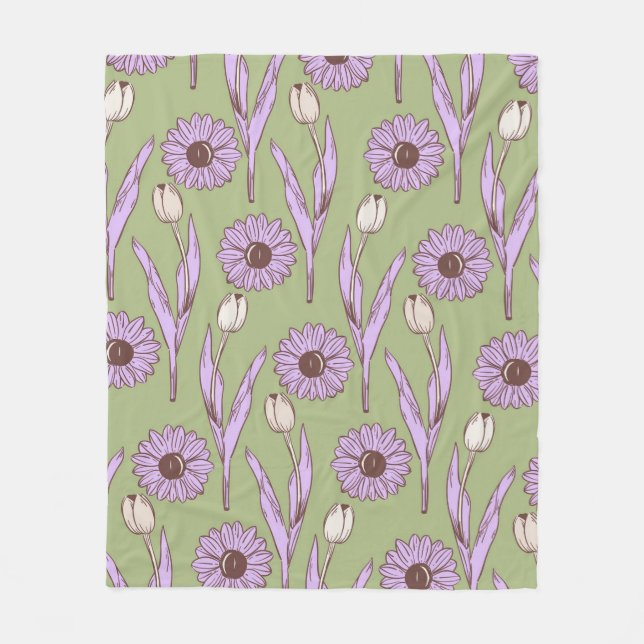 Grönt Lila Tropical Blommigt Botanical Summer Fleecefilt (Framsidan)