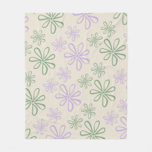 Grönt Lila Tropical Blommigt Botanical Summer Fleecefilt