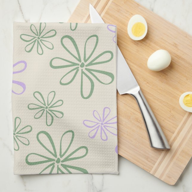 Grönt Lila Tropical Blommigt Botanical Summer Kökshandduk (Vikt i Fjärdedel)