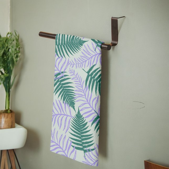 Grönt Lila Tropical Fern Botanical Vår Sommar Kökshandduk (Skapare uppladdad)