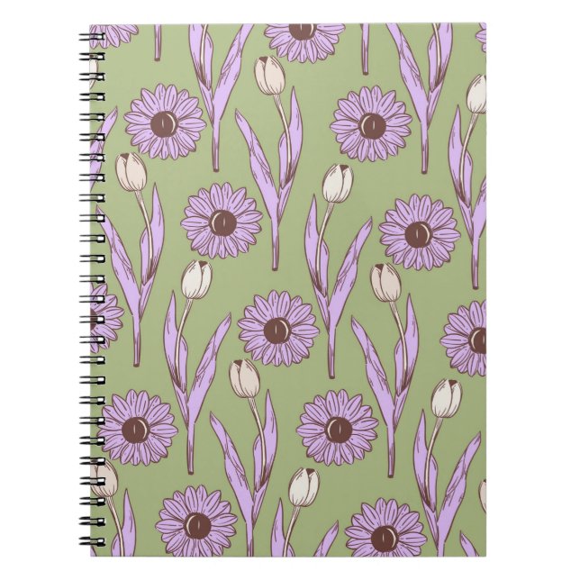 Grönt Lila WildblomBoho Modern Blommigt Design Anteckningsbok (Framsidan)