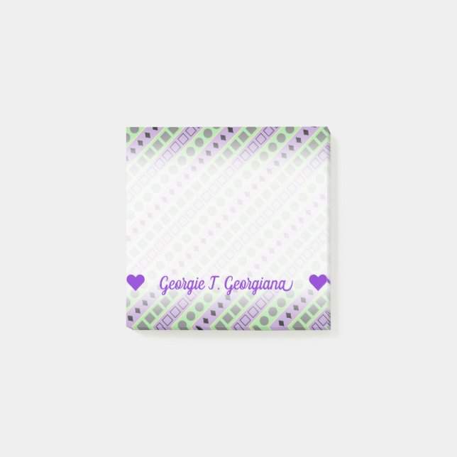 Grönt- & lilarandar; Kvadrerar diamanter, cirklar Post-it Block (Framsida)