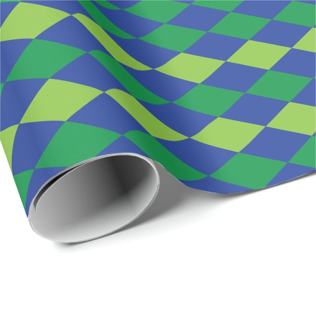 Grönt Lime Green Diamond Checkered Mönster Presentpapper (Rullad Hörn)