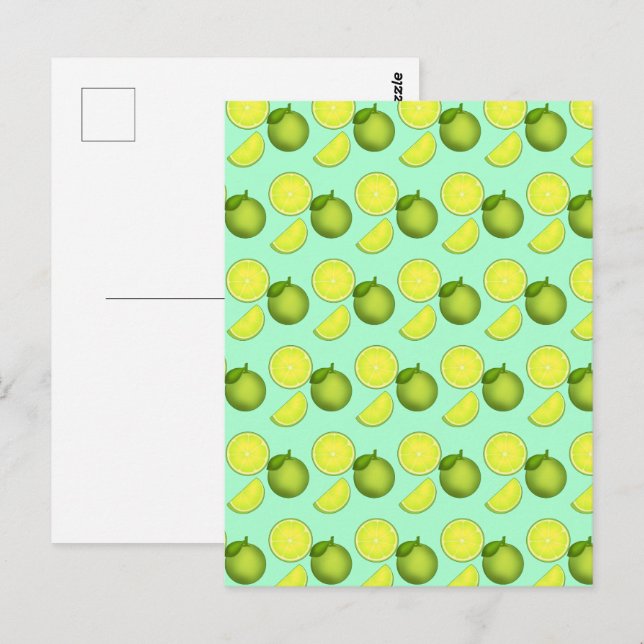 Grönt Lime Mönster Vykort (Fram/baksida)