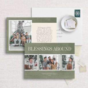 Grönt Linen Blessens Abound Helgdag Photo Card Julkort