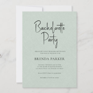 Grönt Linen Simple Black Script Bachelorette Party Inbjudningar