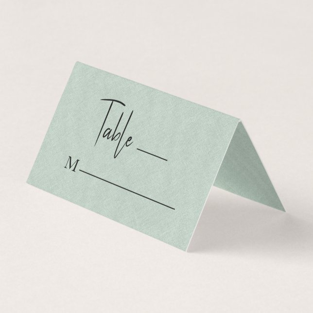 Grönt Linen Simple Black Script Bröllop Place Card Visitkort (Framsida)