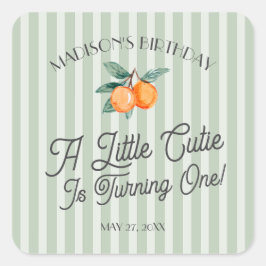 Grönt Little Cutie Pastel Citrus Birthday Kuvert Fyrkantigt Klistermärke