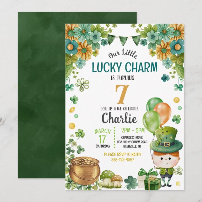 Grönt Little Leprechaun Boy St Patricks Birthday Inbjudningar (Fram/baksida)
