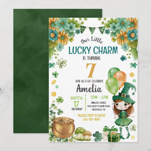 Grönt Little Leprechaun Girl St. Patricks Birthday Inbjudningar