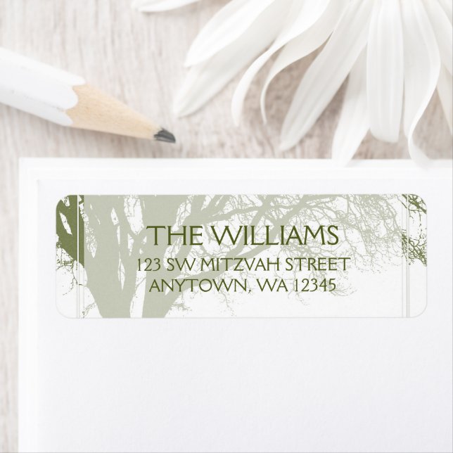 Grönt Livets träd Pub Mitzvah Returadress Etikett (Insitu)
