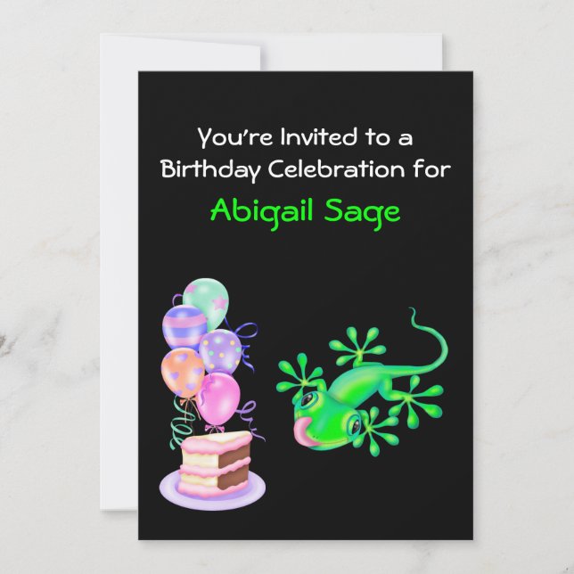 Grönt Lizard Födelsedagsfest inbjudan (Framsida)