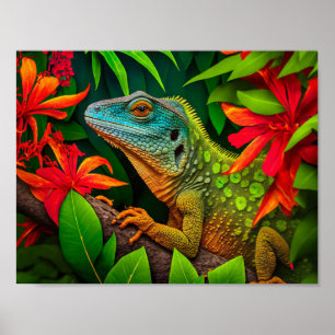 Grönt Lizard i regnskogen Poster