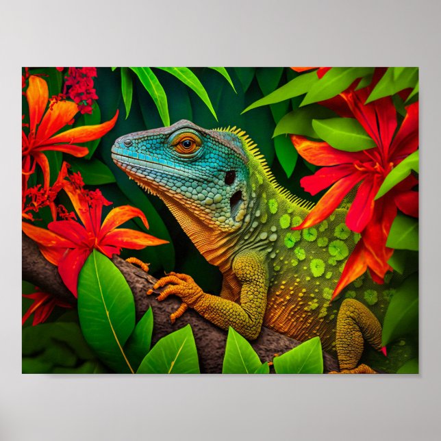 Grönt Lizard i regnskogen Poster (Framsidan)