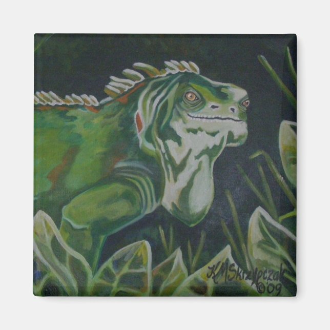 Grönt Lizard Iguana Magnet (Framsidan)
