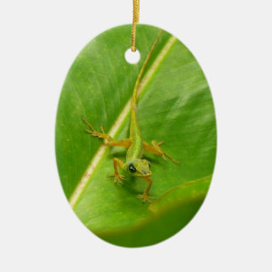Grönt Lizard på Grönten Löv Julgransprydnad Keramik