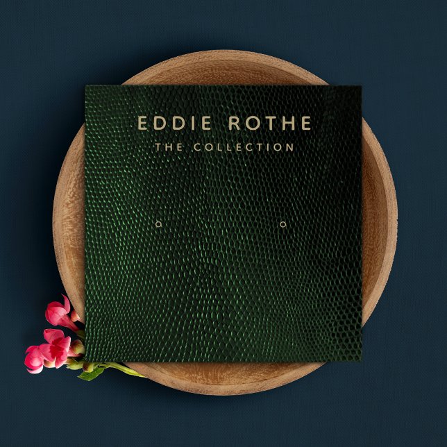 Grönt Lizard Skin Stud Earring Visning Card Fyrkantigt Visitkort (Skapare uppladdad)