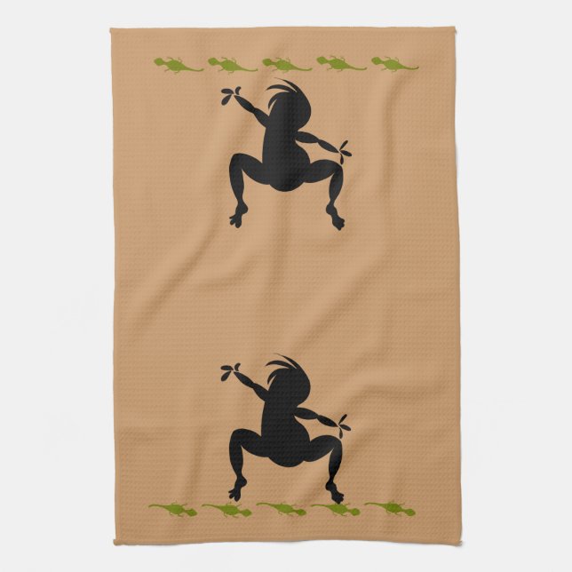 Grönt Lizards & Dancing Kokopelli Kökshandduk (Vertikal)