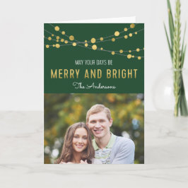 Grönt Ljus Faux Guld Merry och Bright Photo Helgkort