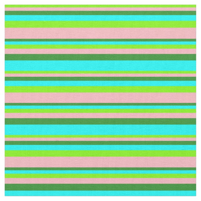 Grönt, Ljus rosa Grönt, skogsmark och Aqua Linjer Tyg (Närbild)
