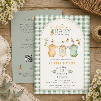 Grönt Lokalt Odlat Babykläder Baby Shower Inbjudningar
