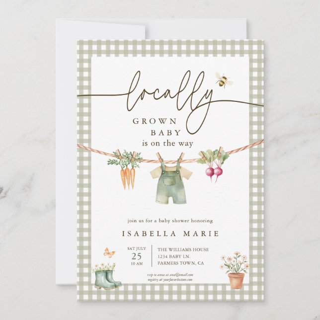 Grönt Lokalt Odlat Bondemarknad Baby Shower Inbjudningar (Framsida)