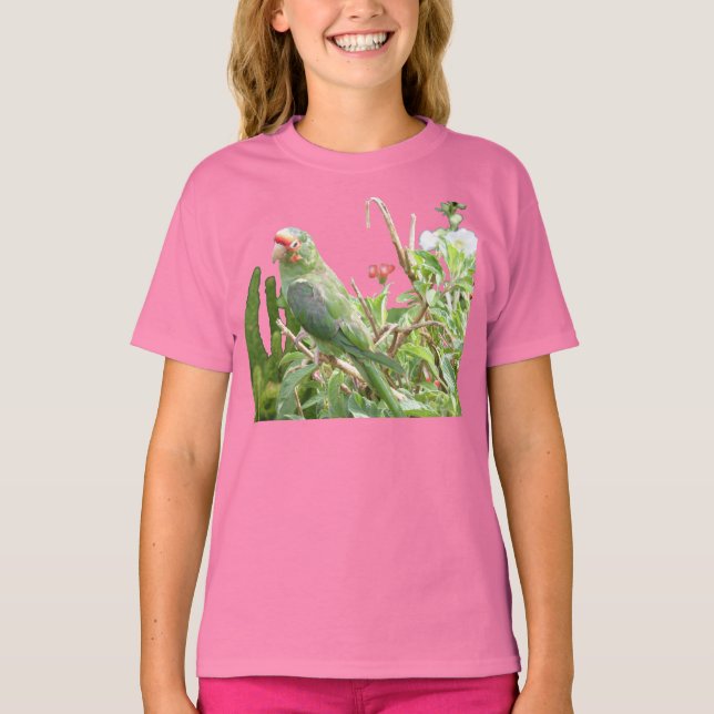Grönt Lorikeet Cap Sleeve Bird T-Shirt (Framsida)